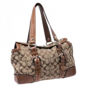 Coach Brown Signature Canvas And Leather Double Buckle Shoulder Bag